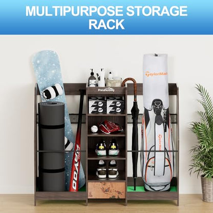 Golf Bag Storage Organizer Holds 2 Golf Bags for Garage - Wooden Rack - color: Black