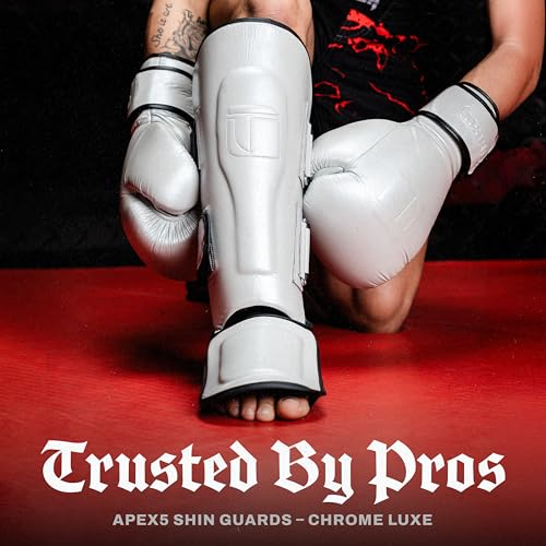 Tigear APEX5 Shin Guards – Chrome Luxe | Muay Thai, MMA, Kickboxing & Sparring | 100% Buffalo Leather