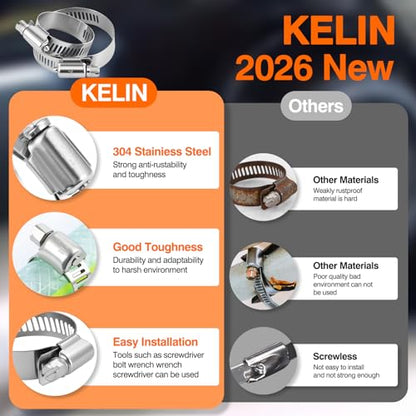 202PCS 304 Stainless Steel Hose Clamp Kit, 8 Sizes from 1/4" to 2" (6-51mm) Adjustable Worm Gear Clamps with Socket Wrench & Screwdriver, Automotive Fuel Line Water Pipe Clamps Assortment Set