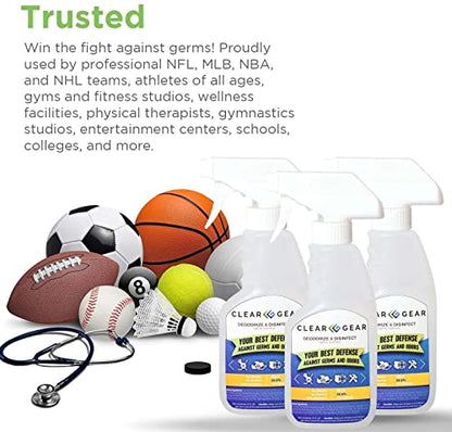 Clear Gear Disinfectant Cleaner, and Deodorizer For Sports Equipment, Gyms, and Fitness Centers - EPA-Registered, Hospital Grade, Made in USA - 2-Pack of 32 Oz Bottle Disinfecting Spray - size: 32 Fl Oz (Pack of 2)