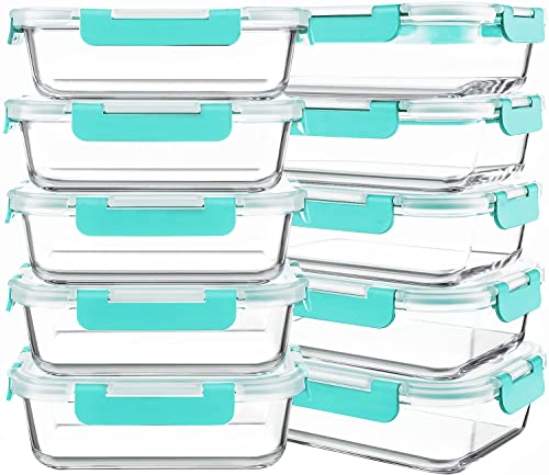 10 Packs 30 oz Glass Meal Prep Containers,Glass Food Storage Containers with Lids,Airtight Lunch Bento Boxes, Microwave, Oven, Freezer and Dishwasher,Green