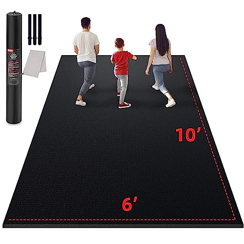 GymCope Large Exercise Mat for Home Workouts, 12x6/10x6/9x6/8x6/7x5/6x4 ft | (7mm) Extra Thick Workout Mat, High-Density Gym Mat for Cardio, Jump Rope, MMA, Weights (Shoe-Friendly) - color: 10'*6'Black