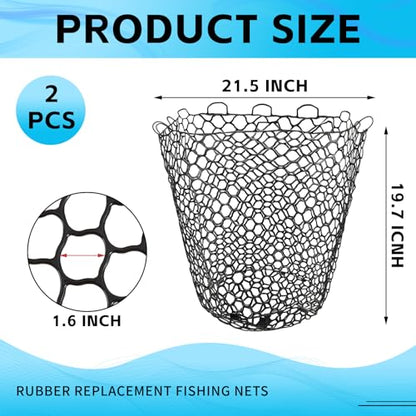 2 Pcs Replacement Rubber Fishing Net Diameter Fishing Landing Net Black Fish Netting Without Handle Replacement Fishing Net Foldable Mesh Net for Freshwater Saltwater (21.5 x 19.7 Inch)