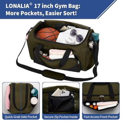 30L Gym Sport Duffle Bag, 17 inch, Olive Green - color: Olive Green
