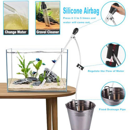 Aquarium Gravel Cleaner 6Ft Hose Silicone Airbag Fish Tank Water Changer Gravel Vacuum Adjustable Length ABS(for 5~20Gal Tank) - size: M(5~20Gal)