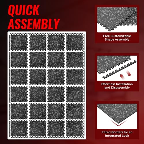 SUPERJARE 0.79'' Extra-Thick Exercise Equipment Mats, 24 Pcs 96 Sq Ft Rubber Top Floor Tiles with High Density EVA Foam, Interlocking Gym Flooring for Home Gym, Workout Mat, Black/Grey - size: 24 Tiles (96 Sq Ft)