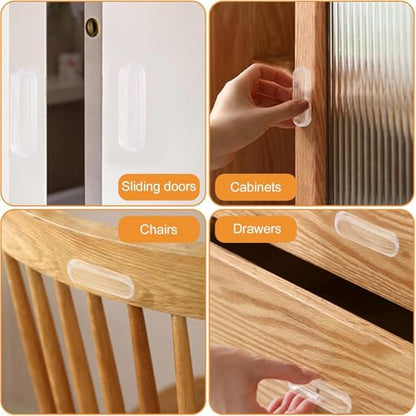 MOROBOR Clear PU Self-Adhesive Pulls, 4 Pcs Recessed Finger Pulls Oval Sliding Door Handles Clear Instant Cabinet Drawer Handle for Glass Doors Window Drawer Dresser - size: 4.2IN