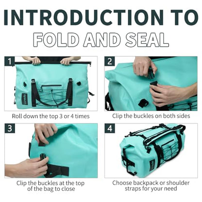 80L Dry Bag Large Waterproof Bag Roll-Top Heavy Duty Fishing Duffel Bag with Durable Straps & Handles for Kayaking Paddle boarding Boating Rafting Fishing - color: Lake Blue