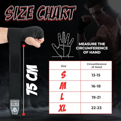 Inner Gel Gloves, Hook and Loop Closure, Breathable Wrist Wraps for Boxing and MMA Training, Black, 75cm - size: Large-X-Large