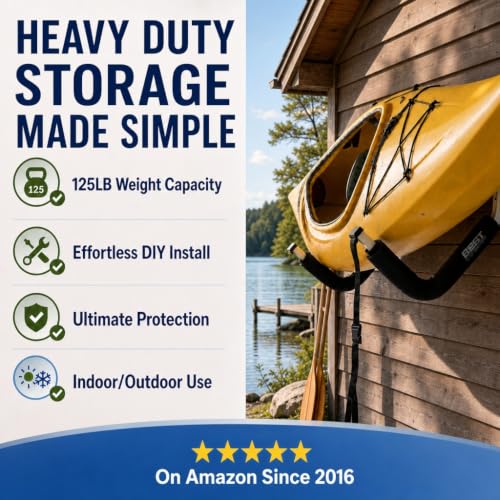 Kayak Wall Mount Storage Rack, Heavy Duty Steel, 125LB Capacity