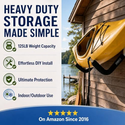 Kayak Wall Mount Storage Rack, Heavy Duty Steel, 125LB Capacity