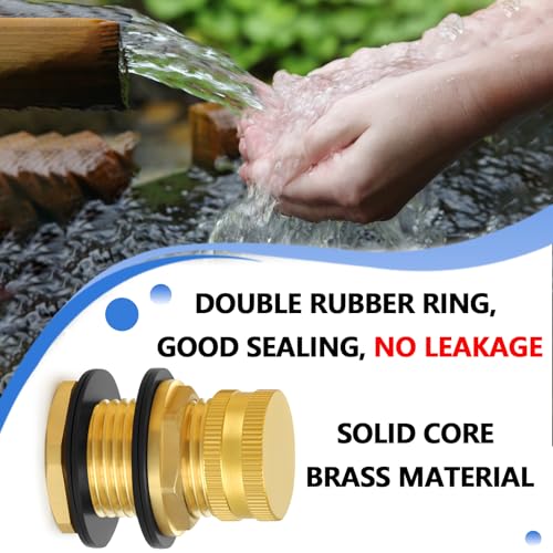 Brass Male Garden Hose Bulkhead Fitting With Plug, 1/2" Female NPT, 3/4" Male GHT (garden Hose Thread), Brass Tank Connector/drain/flush Port Kit For Rain Barrels, Aquariums, Sinks，1 Pack