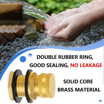 Brass Male Garden Hose Bulkhead Fitting With Plug, 1/2" Female NPT, 3/4" Male GHT (garden Hose Thread), Brass Tank Connector/drain/flush Port Kit For Rain Barrels, Aquariums, Sinks，1 Pack