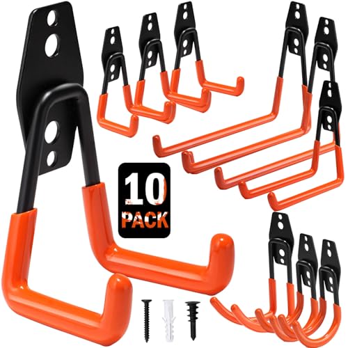 vivicreate 10 Pack Garage Hooks Heavy Duty Wall Mount Utility Storage Hooks with Anti-Slip PVC Coating for Garage Organizer Ladder Bike Hose Garden Tools and Cables
