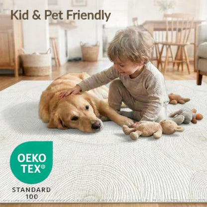 5'x7' Washable Abstract Geometric Area Rug, Cream Non-Shedding Pet Friendly Carpet for Small Living Room, Playroom, Bedroom, Easy Care Kids Safe Mat | Ref:1955516 - color: Beige/Pattern 19, size: 5' x 7' (Rectangular)