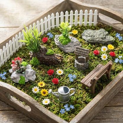 Kai Dream Miniature Fake Stone Rocks, Trees Stumps with Plants -7 Piece Decorative Landscape Ornaments for Fairy Garden Accessories, Zen Garden, Diorama