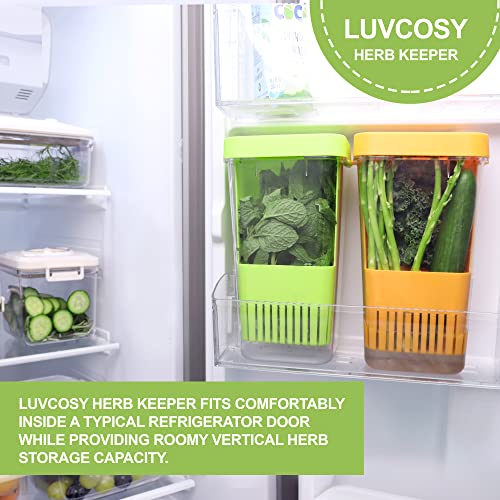 Fresh Herb Keeper for Refrigerator, Clear BPA-Free Herb Saver, Storage Container for Cilantro, Parsley, Thyme, Mint & Asparagus, Preserver Keeps Fresh Herbs for 3 Times Longer, Orange