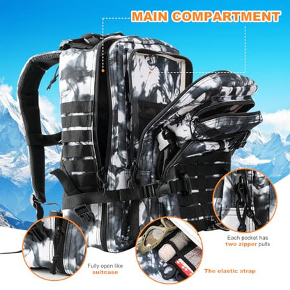 Hannibal Tactical MOLLE Assault Backpack, Tactical Backpack Military Army Camping Rucksack - color: Black/White Camo