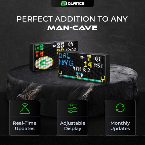 Glance LED V1 Ticker - Customizable LED Display Sports Ticker, LED Display for Man Cave, Stock Market Ticker Display, Sports Score Retro Smart Pixel Display, Weather Display - 8"x4" Made in USA
