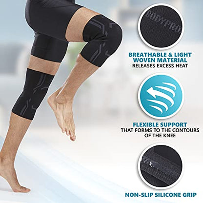 Bodyprox Knee Compression Sleeve for Men and Women (4 Pack), Knee Support Brace for Running and Work out (Large) - size: Large (Pack of 2)