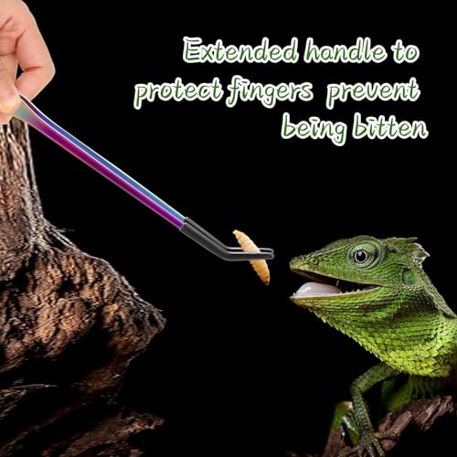 OLIISS Stainless Steel Reptile Feeding Tongs with Rubber Tip - 10.6" Straight & Curved Tweezers for Aquariums & Crafts - Feeder Tools for Bearded Dragons & Lizards - Terrarium Tank Supplies - 2 Pack