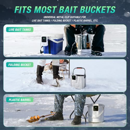 Silent Rechargeable Aerator for Fish, Large Capacity Aquarium Air Pump with Universal Clip for Most Bait Buckets Dual Operating Mode