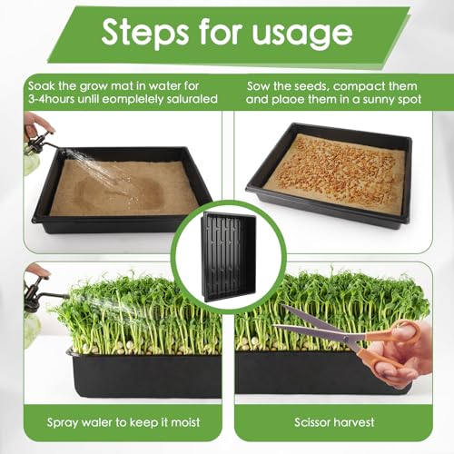 Microgreens Growing Trays Kit – 6 Pack Micro Green Grow Trays with 12 Hemp Fiber Grow Mats, 15 x 11 x 2.5 Inch Seed Starter Trays for Growing Microgreens, Indoor Gardening - size: 15in-6P with 12 Mats