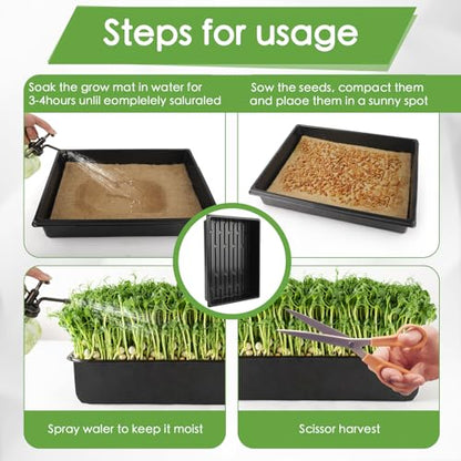 Microgreens Growing Trays Kit – 6 Pack Micro Green Grow Trays with 12 Hemp Fiber Grow Mats, 15 x 11 x 2.5 Inch Seed Starter Trays for Growing Microgreens, Indoor Gardening - size: 15in-6P with 12 Mats