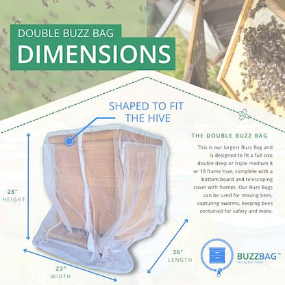 The Mesh Bag Designed for Beekeepers to Move Bees Safely and Securely with High Strength Mesh, YKK Zipper and Safety Lock Stiching - Double Box - size: Buzz Bag Double