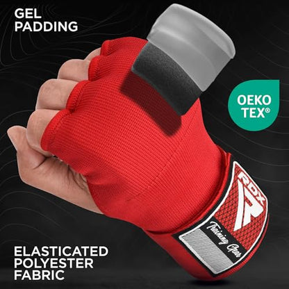 RDX Gel Boxing Hand Wraps Inner Gloves Men Women, Quick 100cm Long Wrist Straps, Elasticated Padded Fist Under Mitts Protection, Muay Thai MMA Kickboxing Martial Arts - color: Red, size: Small
