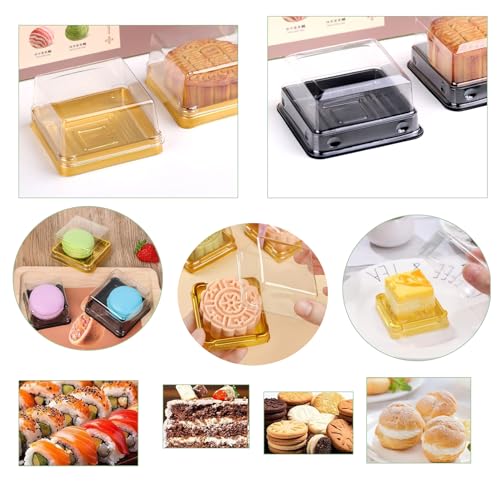 50Pcs Square Plastic Cake Boxes with Lids, 2.73" Clear PET Dessert Containers for Cupcakes, Muffins, Pastries, Bakery Packaging for Wedding, Birthday, Party Favors (black base) - color: black base