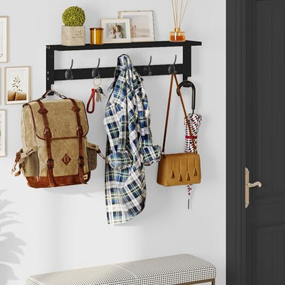 AMBIRD Coat Rack Wall Mount with Shelf, 28.9 Inches Coat Hooks Wall Mounted with 5 Hooks, Hat Wall Hooks for Hanging in Entryway, Living Room, Bathroom, Bedroom (Black, 28.9 * 4.5 inches) - color: Black, size: 5 Hooks 28.9" L