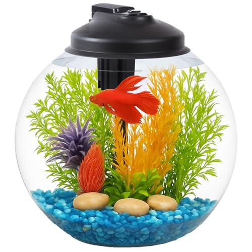 3-Gallon Fish Tank, Aquarium Starter Kit Includes Power Filter, LED Light with 5V Power Supply, and Full Hood, Ideal for Betta and a Variety of Tropical Fish, Impact-Resistant Plastic