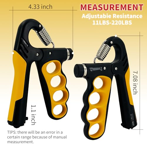 Senston Grip Strength Trainer 2 Pack, Adjustable 11-220lbs with Counter | 2-Pack Set / 11-220 lbs Adjustable / Auto Rep Counter / Four-Finger Design / Non-Slip Grip - color: Orange