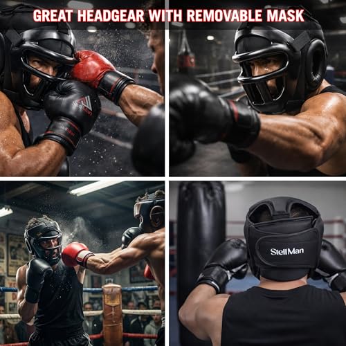 Boxing Headgear for MMA Training, Adjustable Padded Protective Helmet – Muay Thai, Kickboxing, Karate, Taekwondo & Martial Arts Sparring - size: S/M With Grill