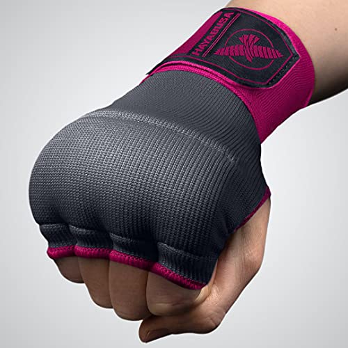 Hayabusa Quick Gel Hand Wrap Boxing Gloves | Slip-On Design, Padded Knuckle Protection, Hook and Loop Closure, Muay Thai Kickboxing, Men and Women, Sparring - color: Grey/Pink, size: Medium