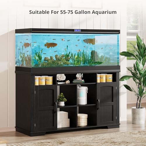 55-75 Gallon Fish Tank Stand, Heavy Duty Aquarium Stand with Power Outlet, 1000LBS Wood Fish Tank Cabinet with Storage Suitable for Turtle Tank, Reptile Terrarium, for Home Office - color: Black