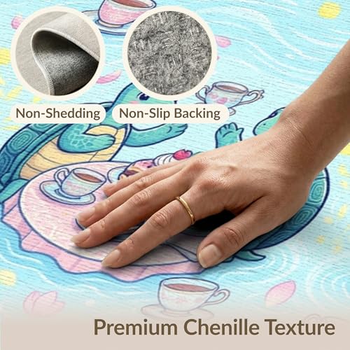 8'x10' Washable Kawaii Cherry Blossom Large Rug, Teal Non-Shedding Pet Friendly Carpet for King Size Bedroom, Master Suite, Under Bed, Foldable Easy Care Mat | Ref:1955471 - color: Blue/Pattern 1, size: 8' x 10' (Rectangular)