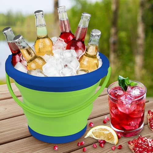 5L Collapsible Mop Bucket for Cleaning, Foldable Buckets with Handles for Beach Sand Garden Car Washing Fishing, Silicone Cleaning Buckets for Household Use Bathroom Cleaning Supplies Blue/Green