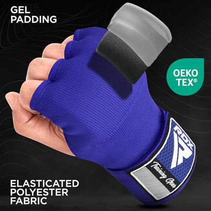 RDX Gel Boxing Hand Wraps Inner Gloves Men Women, Quick 100cm Long Wrist Straps, Elasticated Padded Fist Under Mitts Protection, Muay Thai MMA Kickboxing Martial Arts - color: Blue, size: X-Large