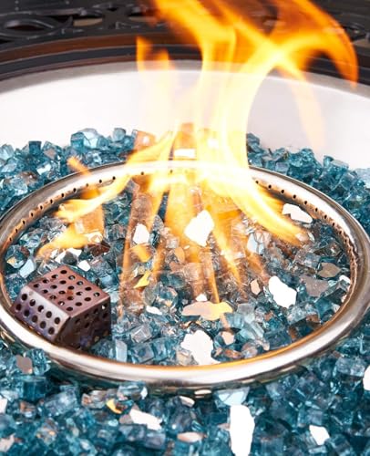 20 lb 1/2 Inch Reflective Fire Glass, Pacific Blue, Sparkly, Eco-Friendly, Convenient, Mirror Finish - color: Pacific Blue, size: 20 Pound (1/2")
