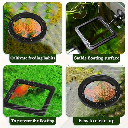 Set of 2 Fish Tank Feeding Rings Equipped with Suction Cups, Designed for Floating Plants, Water Change Fish Feeders, and Suitable for Bettas, Goldfish, and Turtles (in Black Color), Without Battery
