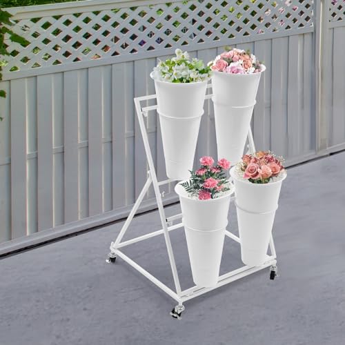 Flower Display Stand with 4 Buckets, 2 Layers, Cut Flowers Shelf Display Holder for Outdoor, Indoor, Patio, Garden, Living Room, Florist, White - style: 2 Layers 4 Buckets White