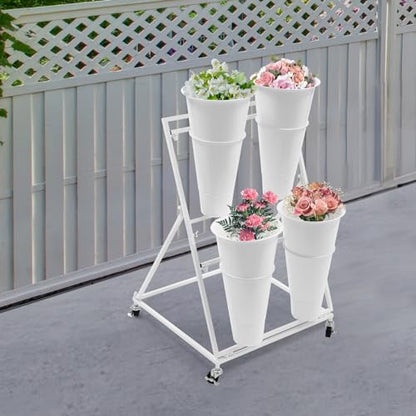 Flower Display Stand with 4 Buckets, 2 Layers, Cut Flowers Shelf Display Holder for Outdoor, Indoor, Patio, Garden, Living Room, Florist, White - style: 2 Layers 4 Buckets White