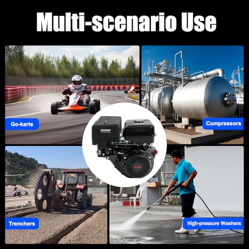 15HP 4-Stroke Gas Engine 420cc OHV Single Cylinder 9700W Max Power 3600rpm Air Cooling Hand Pull Start Low Fuel Consumption with 1.43gal Fuel Tank & Oil Alarm for Compressor, Lawnmower, Go Kar