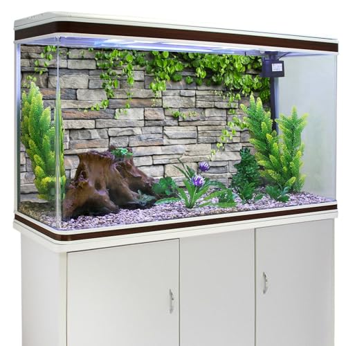 AWERT Vinyl 72x18 inches Stone Brick Wall Aquarium Background Rock Fish Tank Background Spring Leaves Terrarium Background - size: 72x18in/180x45cm