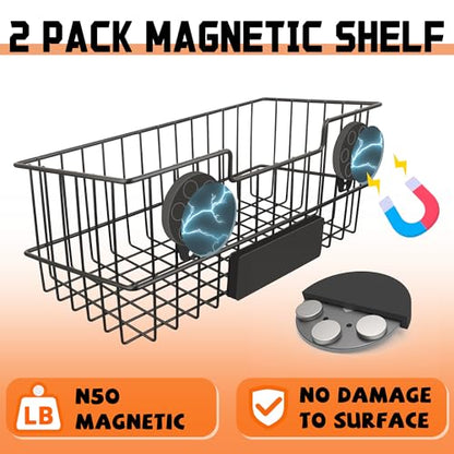 Magnetic Baskets, Large Capacity Metal Wire Mesh Basket Holder Organizer for Sundry Tool Storage, Magnetic Shelf for Garage, Laundry, Kitchen, Workshop, Cabinet(2 Pack) - style: Metal Magnetic Baskets