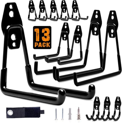 13 Pack Heavy Duty Garage Hooks, Wall Mounted Tool Hangers