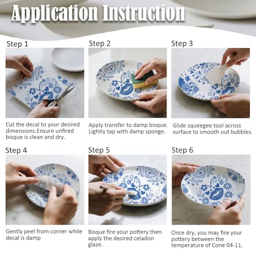 SUPERDANT 5PCS Heart Flower Underglaze Paper Transfer Love Transfer Papers for Clay Ceramic Porcelain Under Glaze Transfers Pottery Enamel Decals Blue Underglaze Decal Handcrafted Gifts for Lovers - style: Valentine's Day Heart