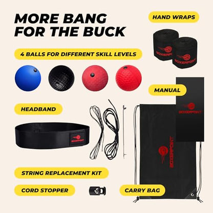 Boxing Reflex Ball for Adults - React Reflex Balls on String with Headband, Carry Bag and Hand Wraps - Improve Hand Eye Coordination, Punching Speed, Fight Reaction